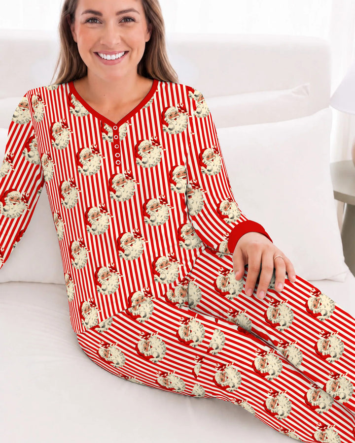Vintage Santa Candy Cane Stripe Bamboo Women Pajama Set