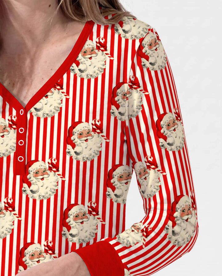 Vintage Santa Candy Cane Stripe Bamboo Women Pajama Set