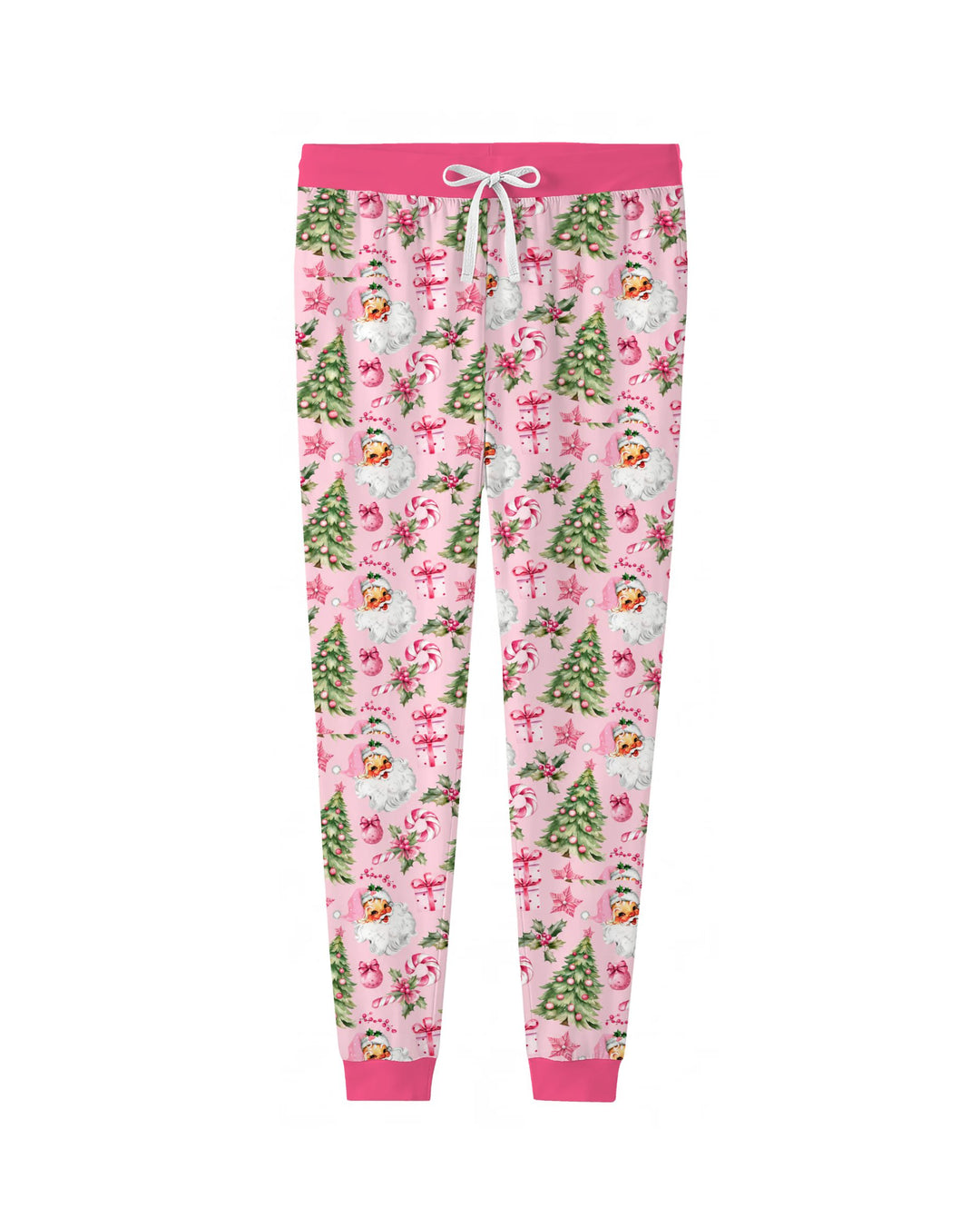 Pink Vintage Santa Christmas Tree Bamboo Women Pajama Set