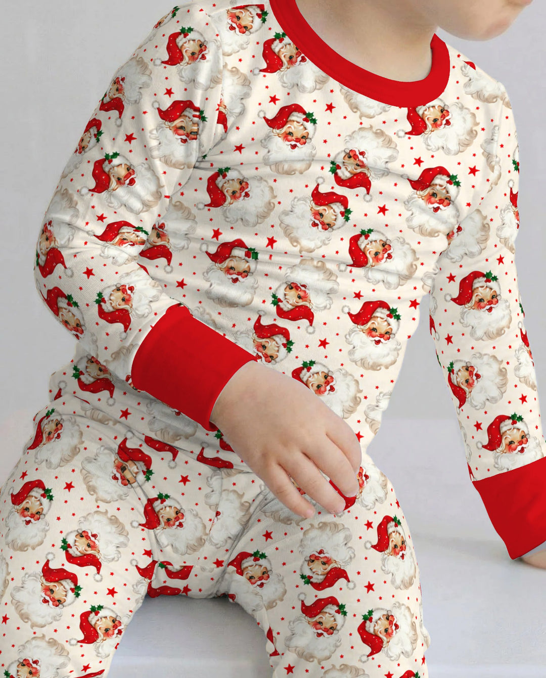 Vintage Santa Red Star Christmas Bamboo Two Piece Long Sleeve Pajama Set