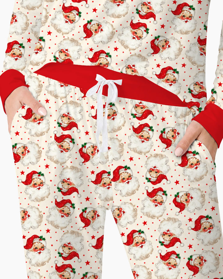 Vintage Santa Red Star Christmas Bamboo Women Pajama Set