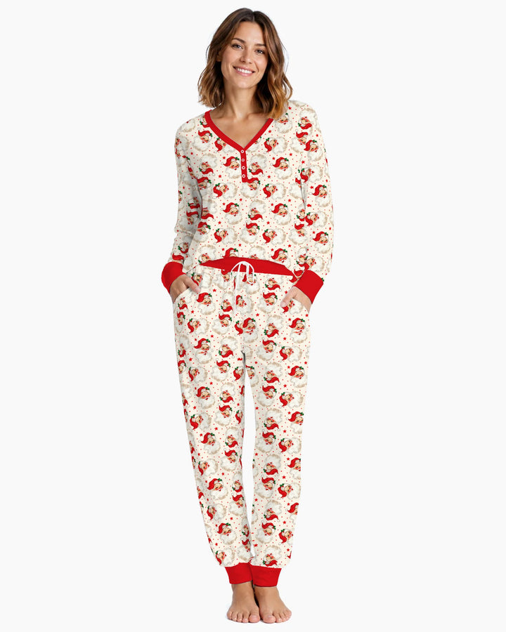 Vintage Santa Red Star Christmas Bamboo Women Pajama Set