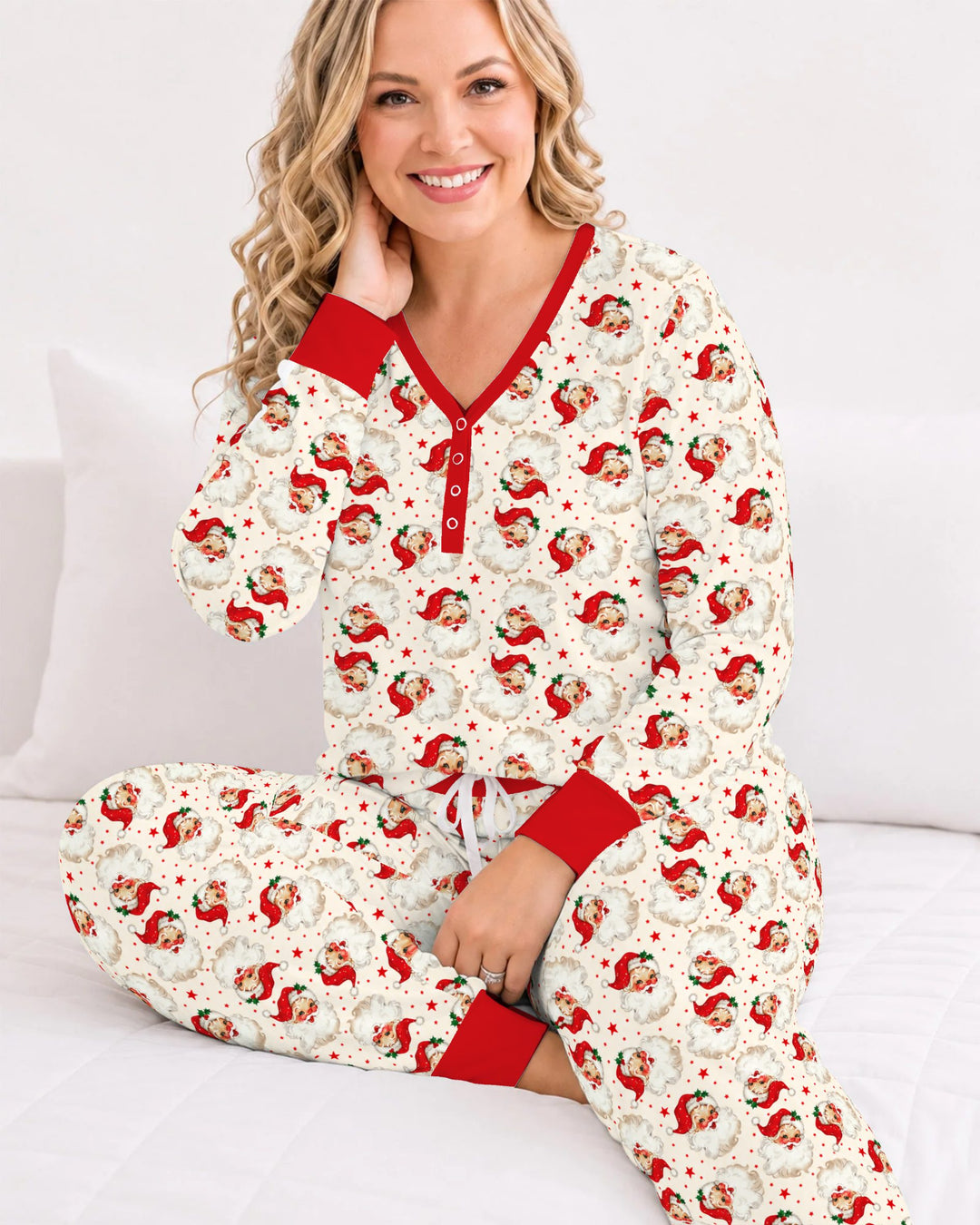 Vintage Santa Red Star Christmas Bamboo Women Pajama Set