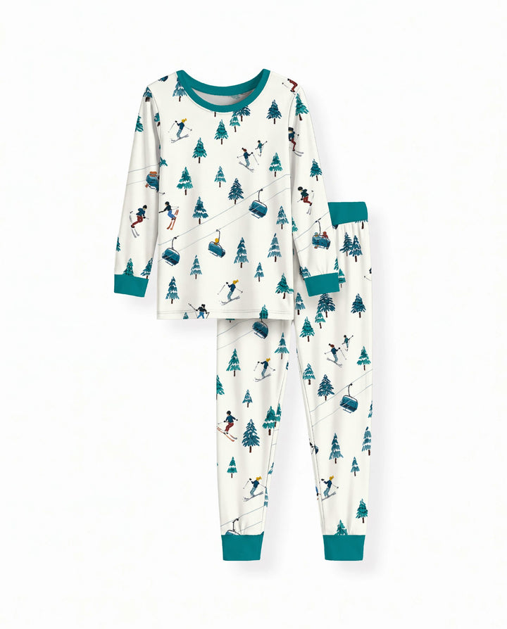 Winter Ski Resort Mountain Bamboo Two Piece Long Sleeve Pajama Set