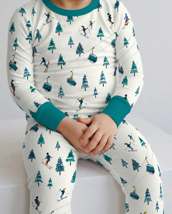 Winter Ski Resort Mountain Bamboo Two Piece Long Sleeve Pajama Set