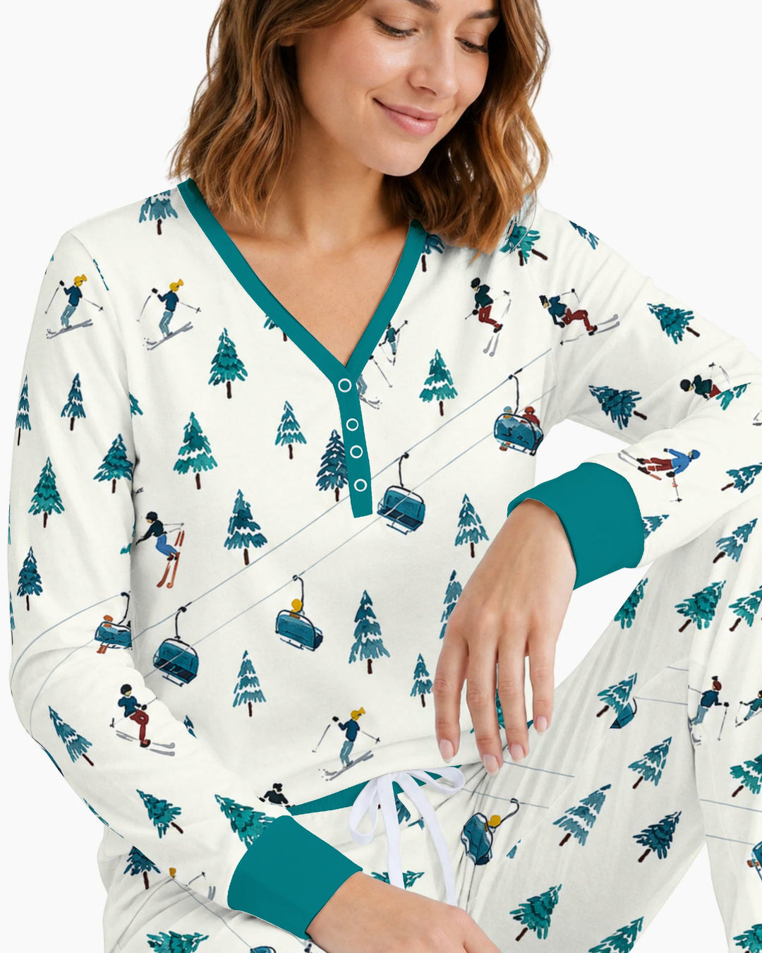 Winter Ski Resort Mountain Bamboo Women Pajama Set