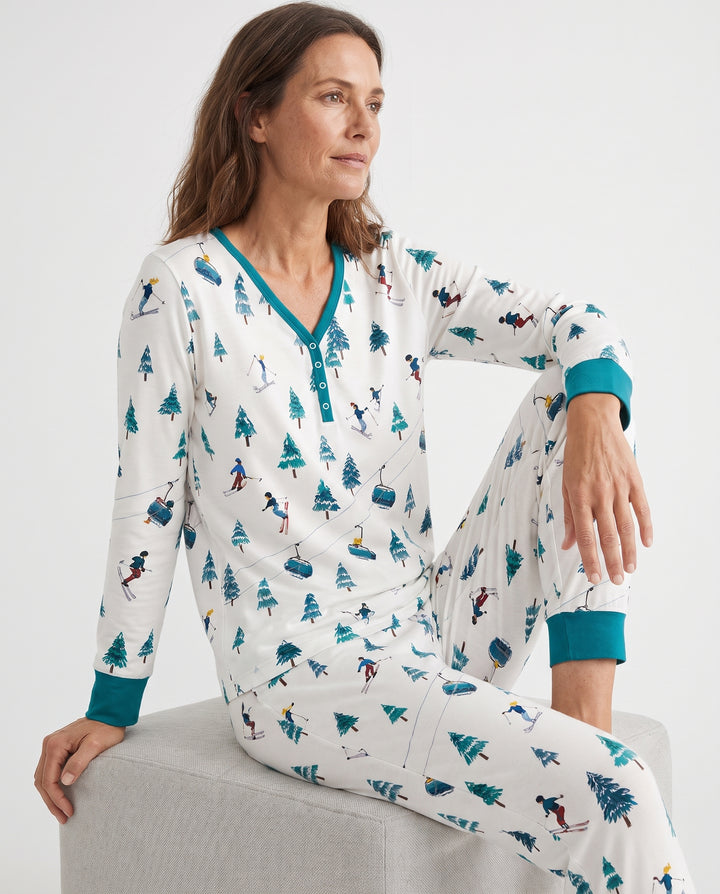Winter Ski Resort Mountain Bamboo Women Pajama Set