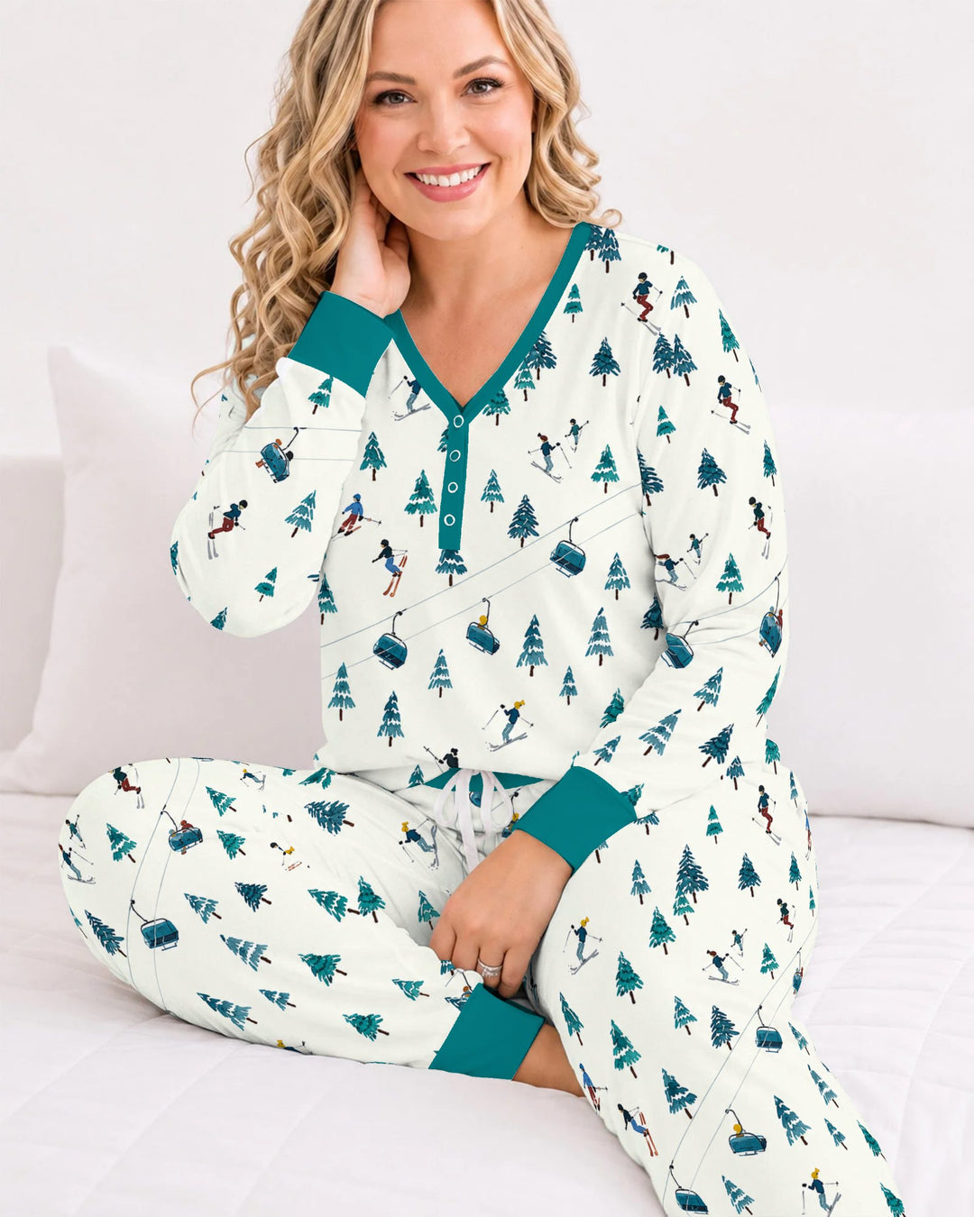 Winter Ski Resort Mountain Bamboo Women Pajama Set