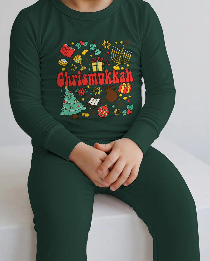 Chrismukkah Christmas Hanukkah Celebration Bamboo Two Piece Long Sleeve Pajama Set