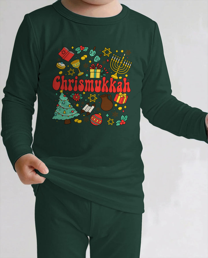 Chrismukkah Christmas Hanukkah Celebration Bamboo Two Piece Long Sleeve Pajama Set