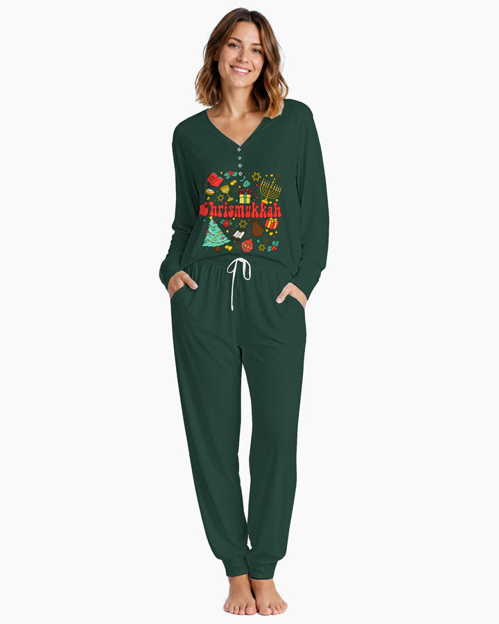 Chrismukkah Christmas Hanukkah Celebration Bamboo Women Pajama Set