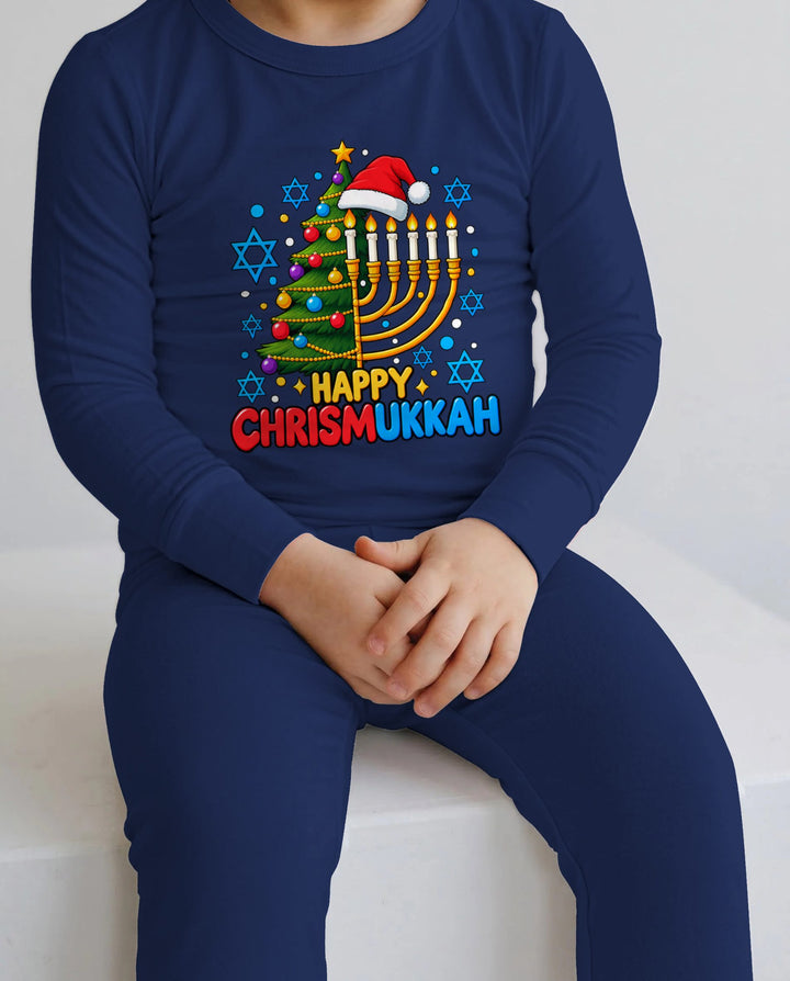 Happy Chrismukkah Christmas Menorah Bamboo Two Piece Long Sleeve Pajama Set