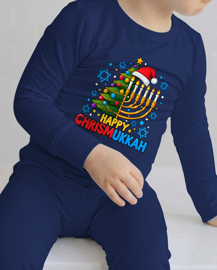 Happy Chrismukkah Christmas Menorah Bamboo Two Piece Long Sleeve Pajama Set