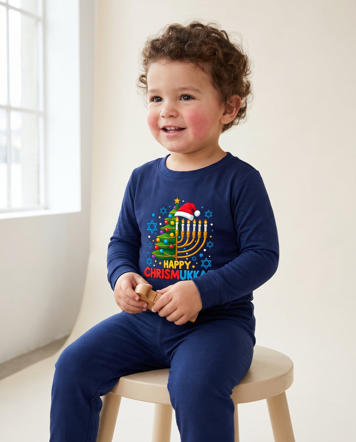 Happy Chrismukkah Christmas Menorah Bamboo Two Piece Long Sleeve Pajama Set