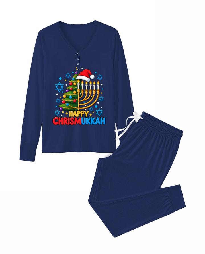 Happy Chrismukkah Christmas Menorah Bamboo Women Pajama Set