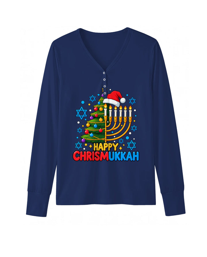 Happy Chrismukkah Christmas Menorah Bamboo Women Pajama Set