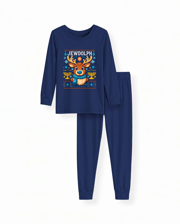 Jewdolph Hanukkah Reindeer Bamboo Two Piece Long Sleeve Pajama Set