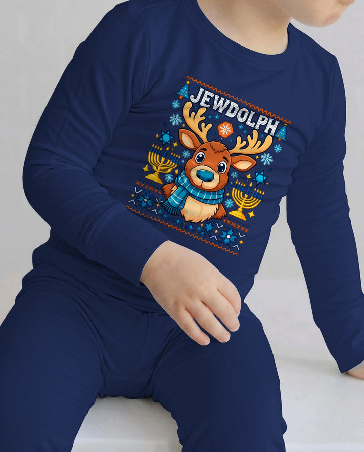 Jewdolph Hanukkah Reindeer Bamboo Two Piece Long Sleeve Pajama Set
