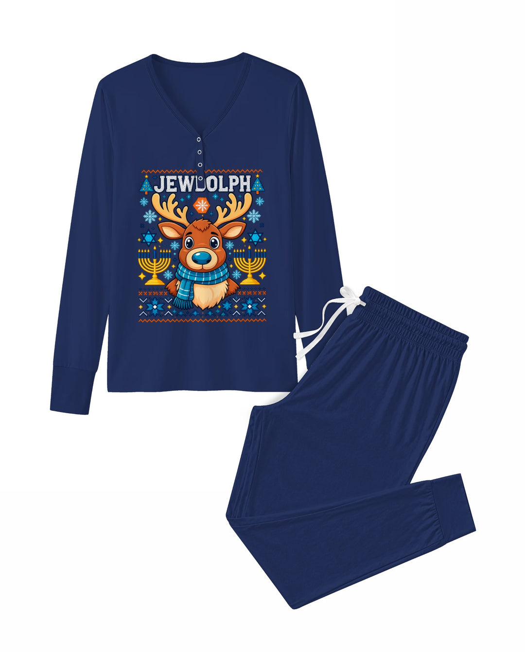 Jewdolph Hanukkah Reindeer Bamboo Women Pajama Set