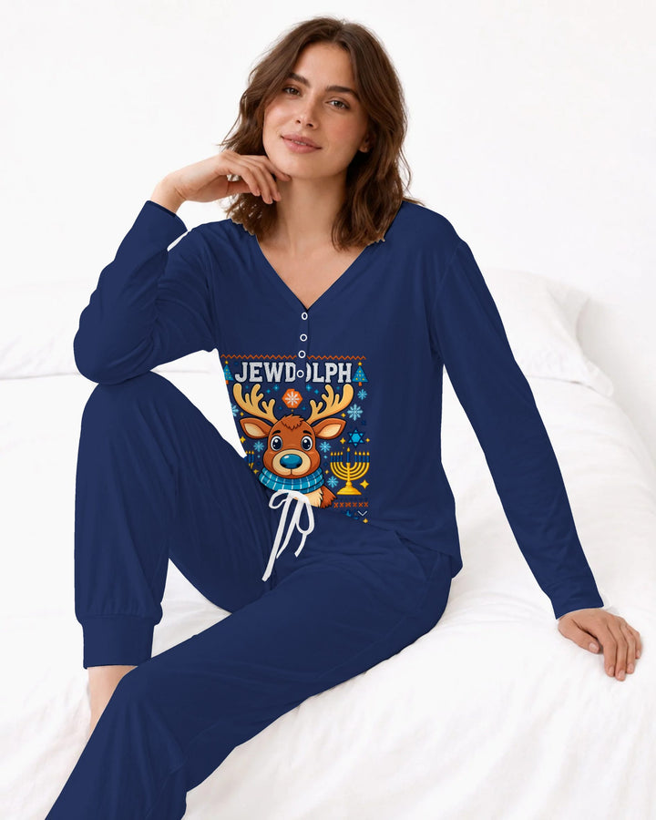 Jewdolph Hanukkah Reindeer Bamboo Women Pajama Set
