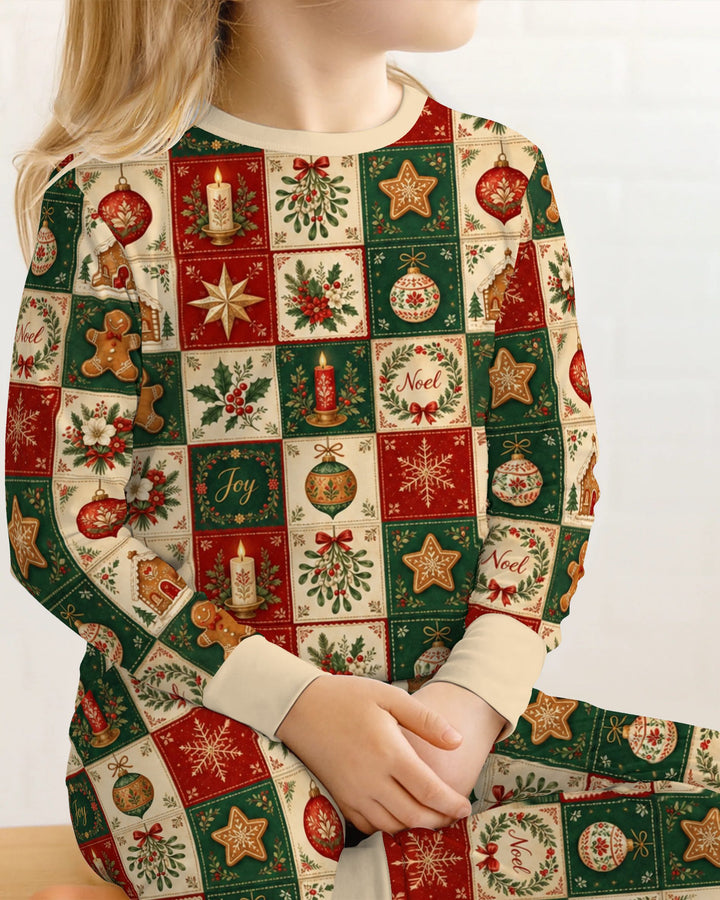 Vintage Christmas Holiday Patchwork Bamboo Two Piece Long Sleeve Pajama Set