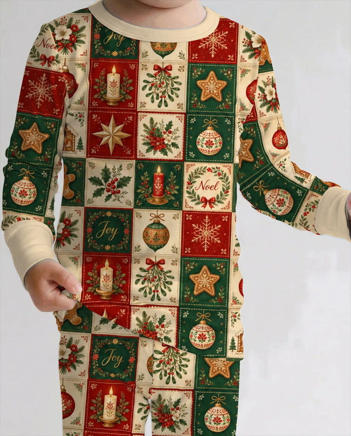 Vintage Christmas Holiday Patchwork Bamboo Two Piece Long Sleeve Pajama Set
