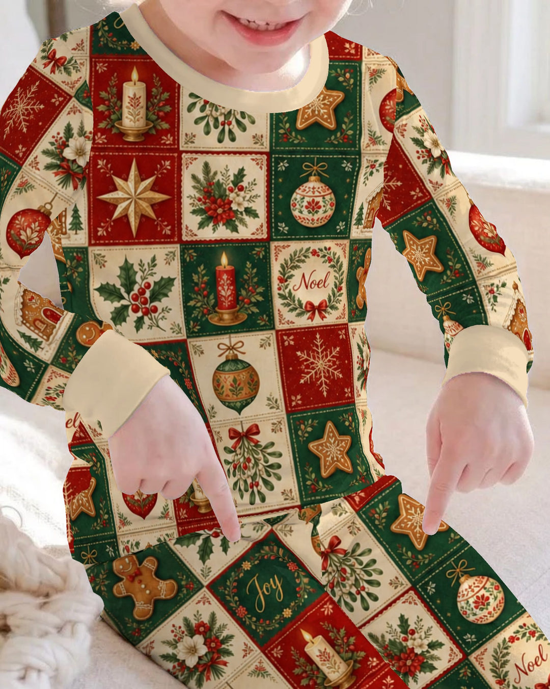 Vintage Christmas Holiday Patchwork Bamboo Two Piece Long Sleeve Pajama Set