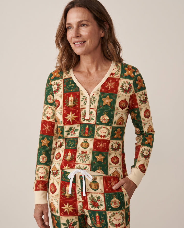 Vintage Christmas Holiday Patchwork Bamboo Women Pajama Set