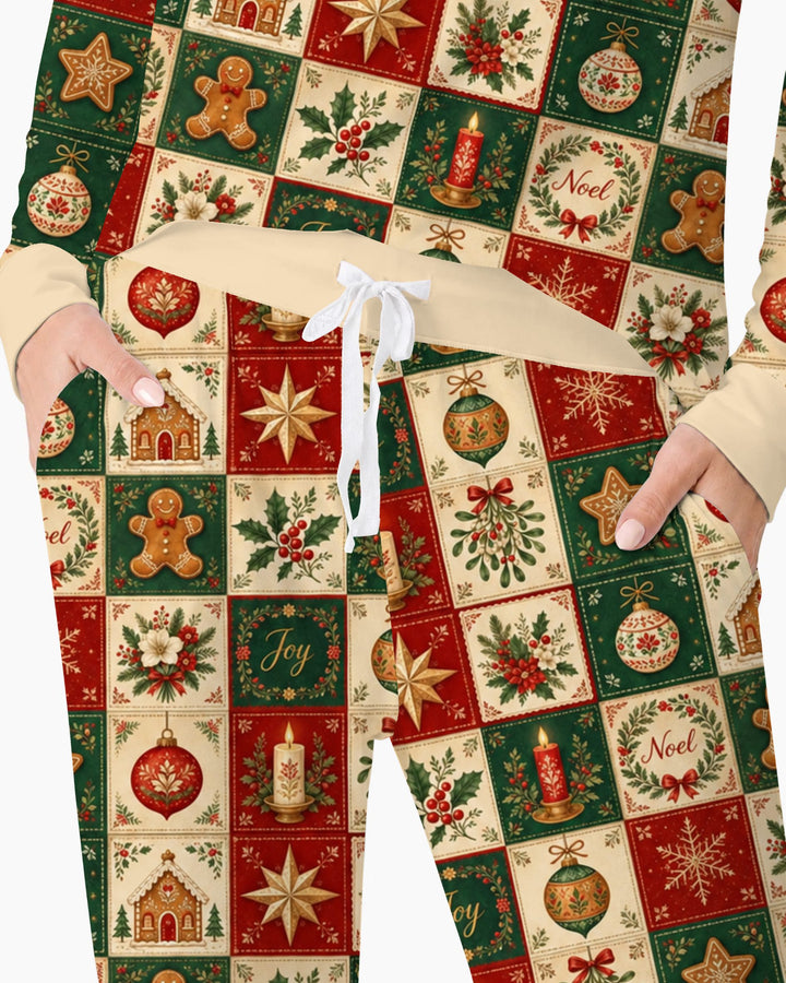 Vintage Christmas Holiday Patchwork Bamboo Women Pajama Set