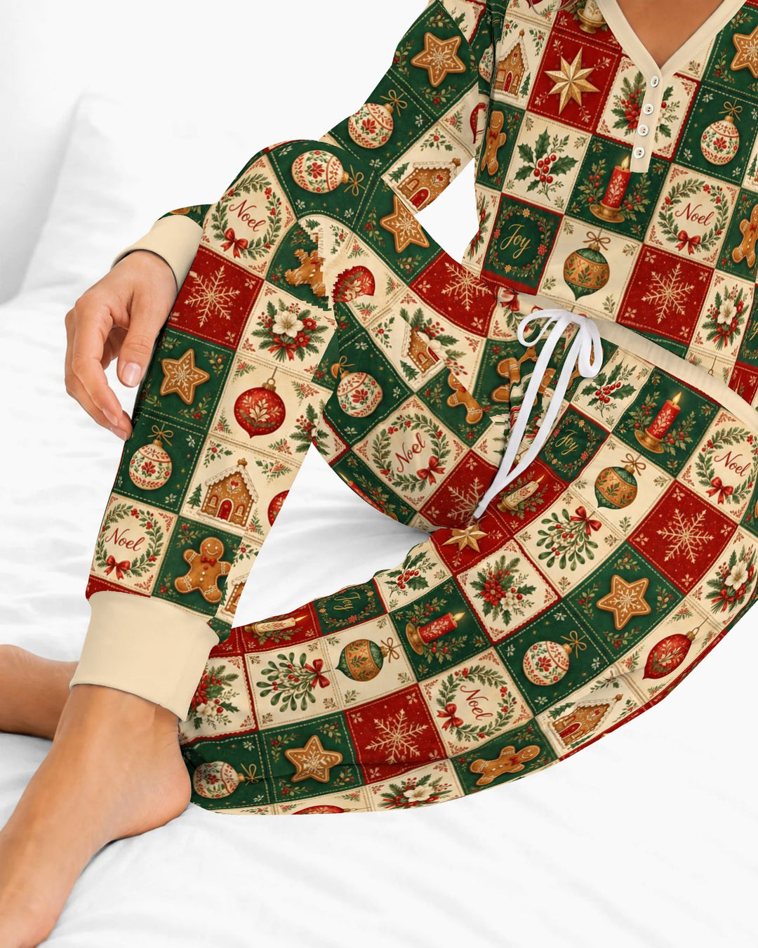 Vintage Christmas Holiday Patchwork Bamboo Women Pajama Set