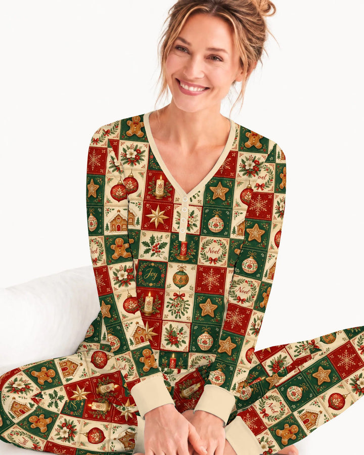 Vintage Christmas Holiday Patchwork Bamboo Women Pajama Set