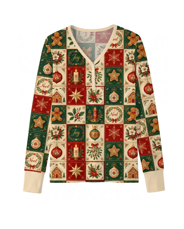 Vintage Christmas Holiday Patchwork Bamboo Women Pajama Set