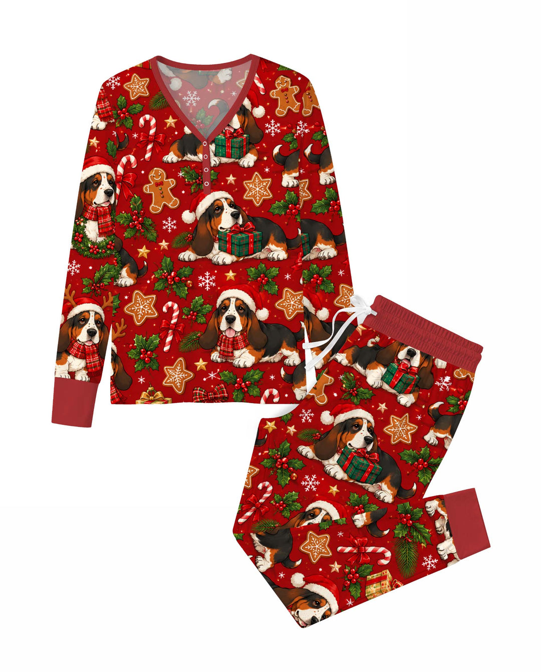 Basset Hound Christmas Cheer Bamboo Women Pajama Set