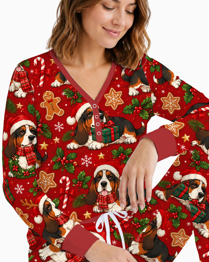 Basset Hound Christmas Cheer Bamboo Women Pajama Set