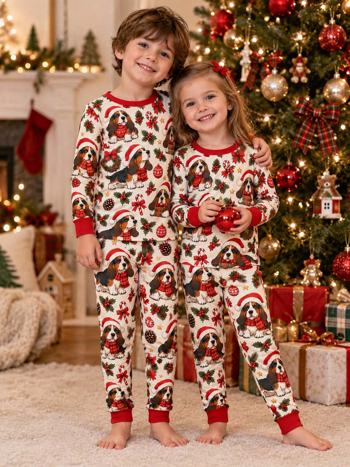 Basset Hound Christmas Magic Bamboo Two Piece Long Sleeve Pajama Set