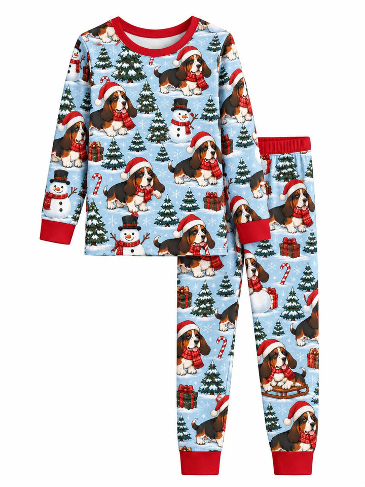 Basset Hound Winter Wonderland Bamboo Two Piece Long Sleeve Pajama Set