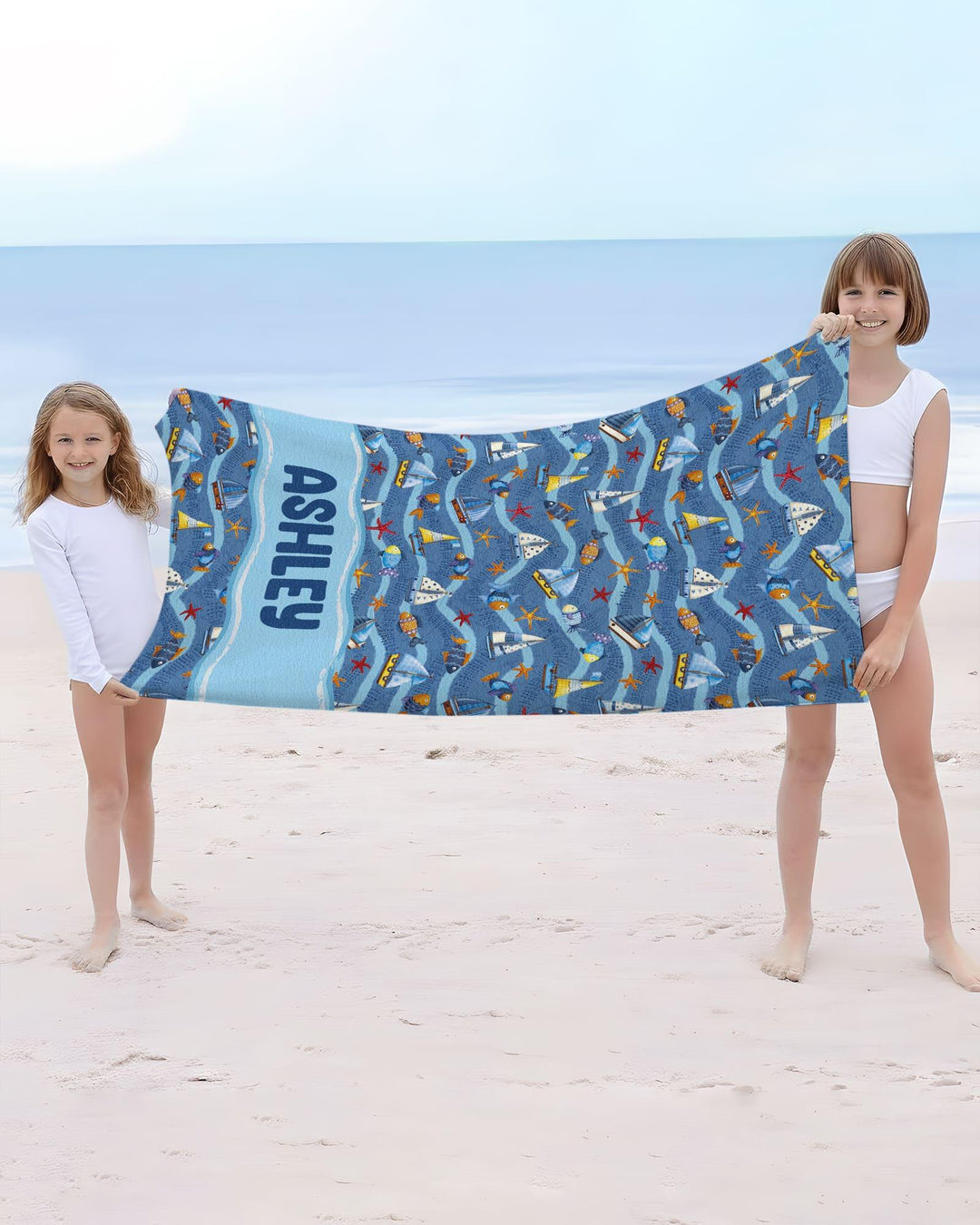 Blue Sail La Vie Familien-Strandtuch aus Bambus