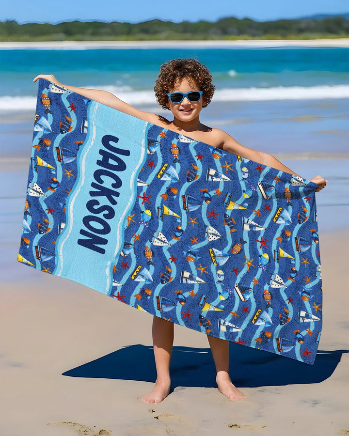 Blue Sail La Vie Familien-Strandtuch aus Bambus