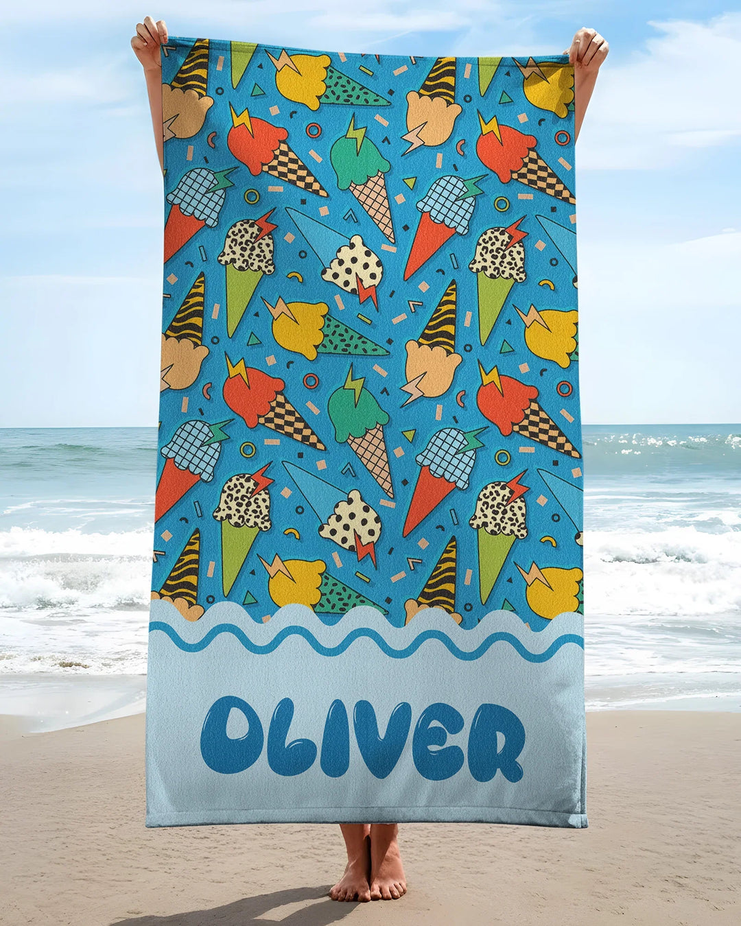 Sommer Retro Eiscreme Familien-Strandtuch aus Bambus