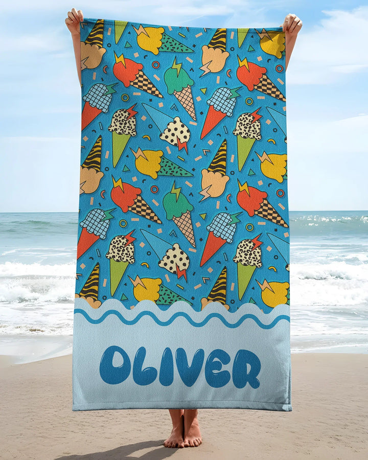 Sommer Retro Eiscreme Familien-Strandtuch aus Bambus