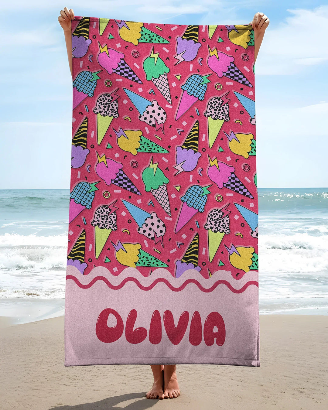 Sommer Retro Eiscreme Familien-Strandtuch aus Bambus