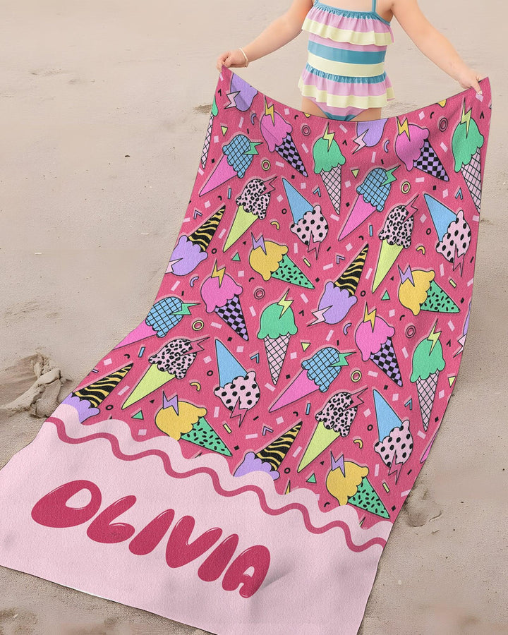 Sommer Retro Eiscreme Familien-Strandtuch aus Bambus