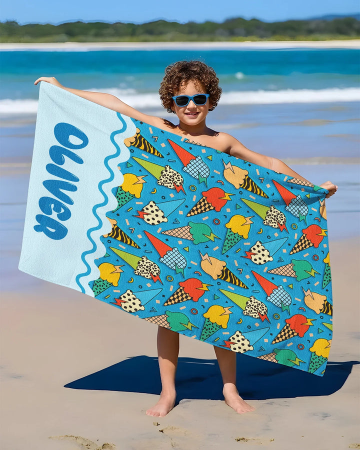 Sommer Retro Eiscreme Familien-Strandtuch aus Bambus