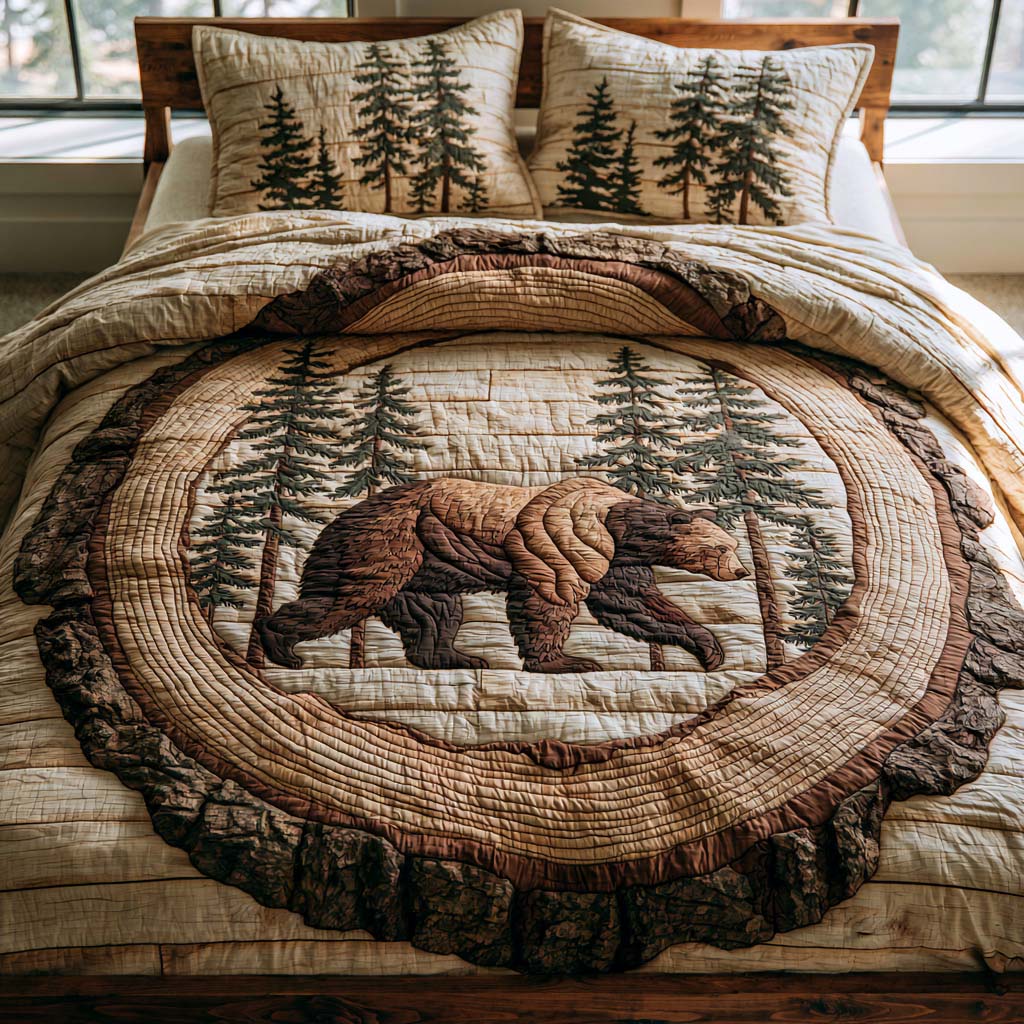 Bear Forest Haven Bamboo Quilt Bedding Set