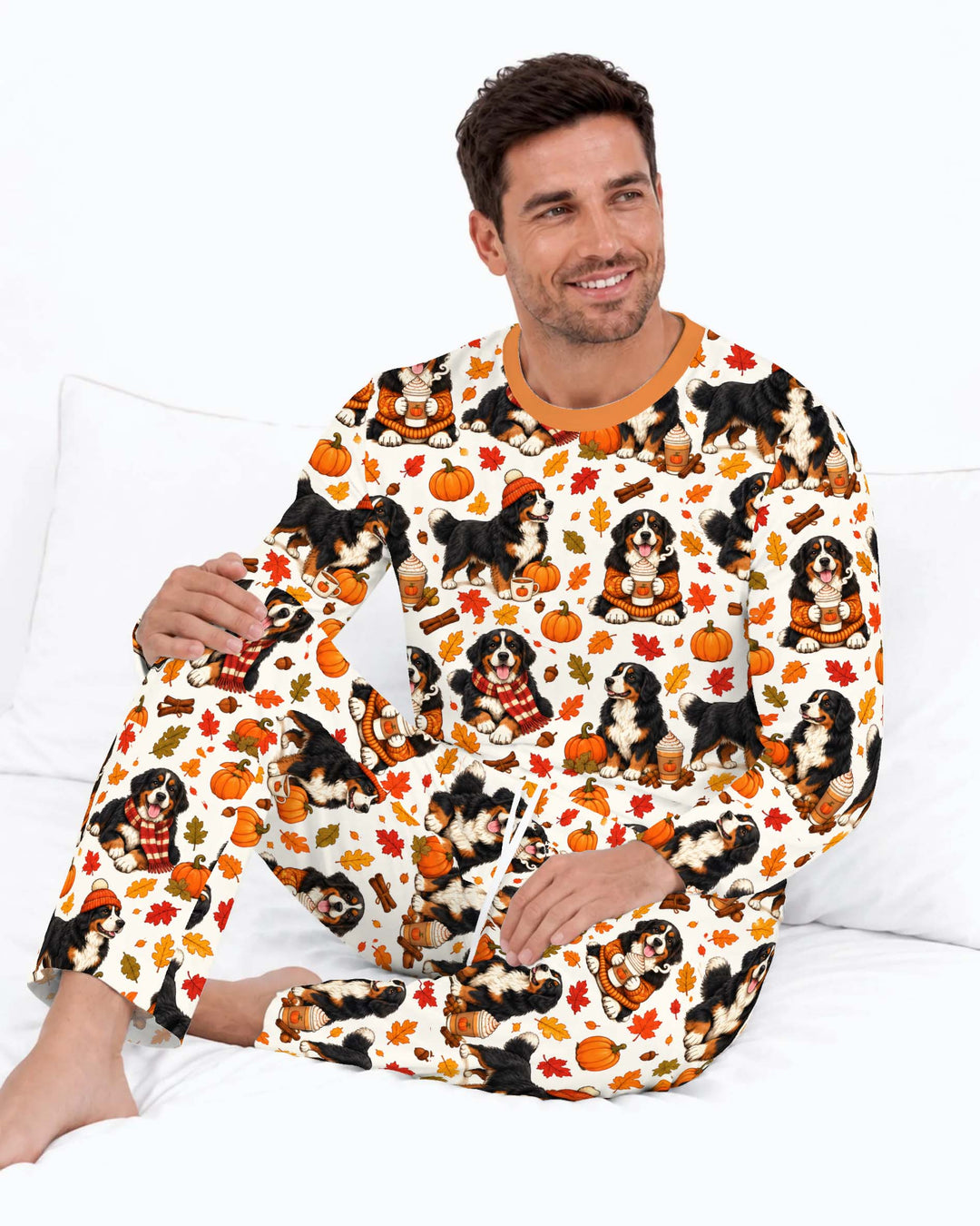 Bernese Mountain Dog Autumn Cozy Bamboo Men's Pajama Set