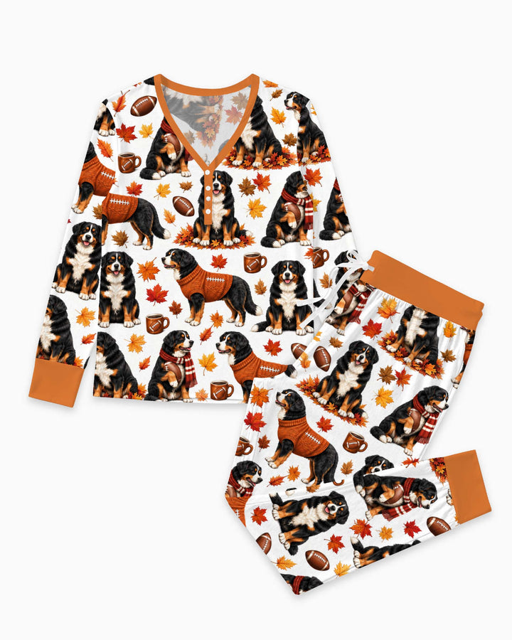 Bernese Mountain Dog Football Fall Bamboo Women Pajama Set