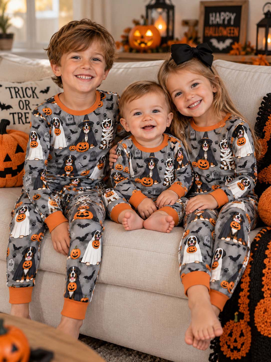 Bernese Mountain Dog Halloween Bamboo Two Piece Long Sleeve Pajama Set