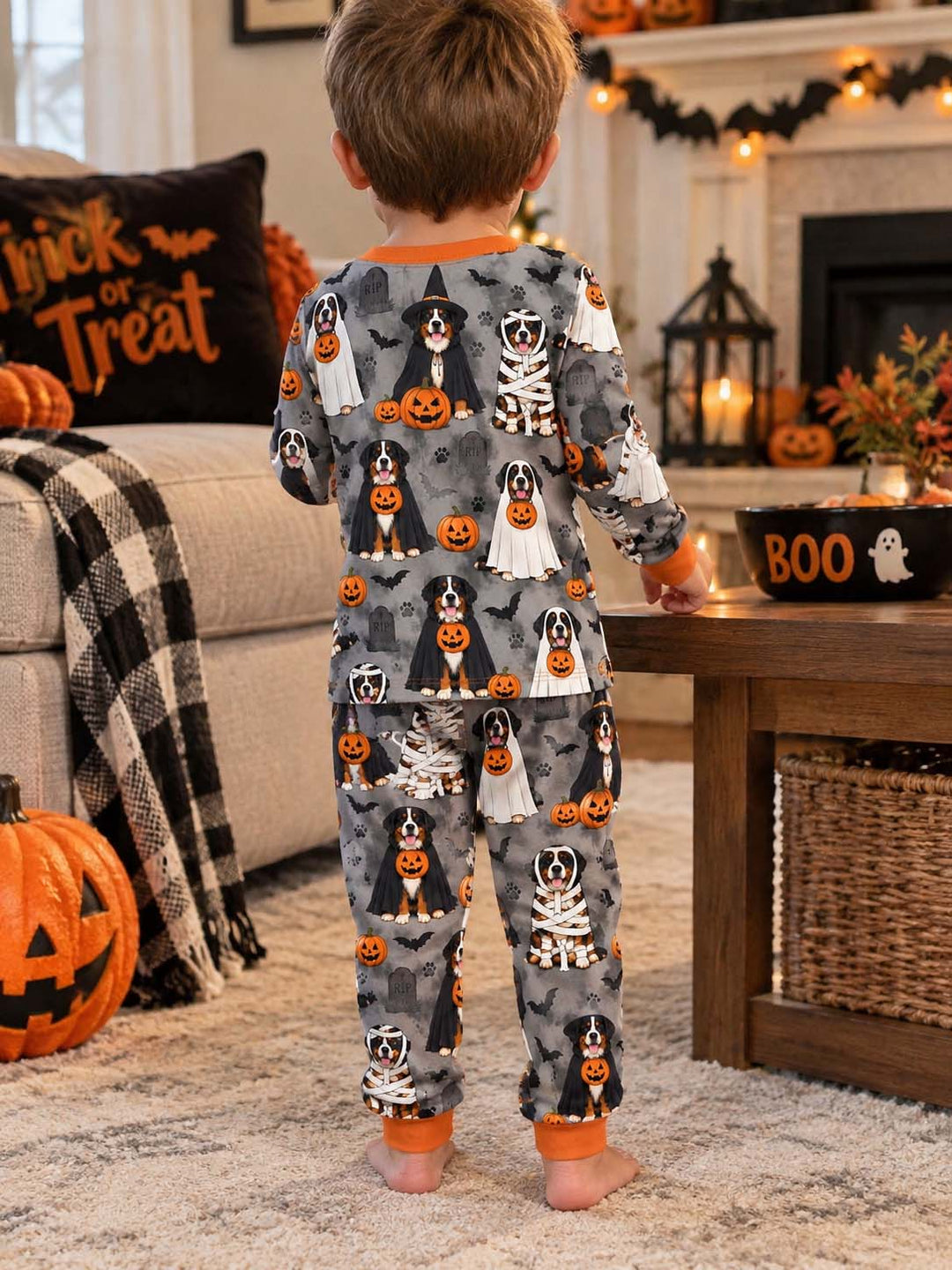 Bernese Mountain Dog Halloween Bamboo Two Piece Long Sleeve Pajama Set