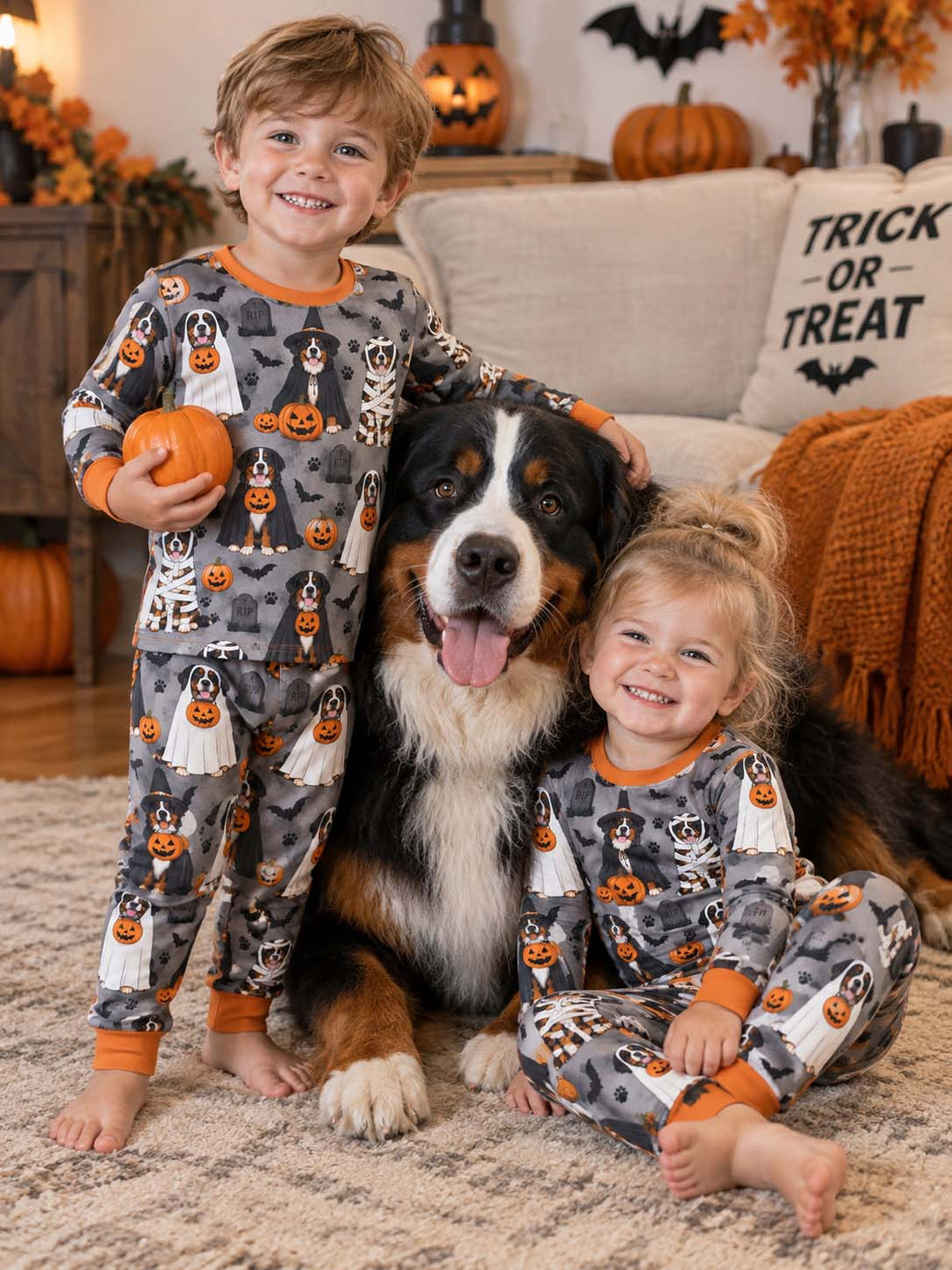Bernese Mountain Dog Halloween Bamboo Two Piece Long Sleeve Pajama Set