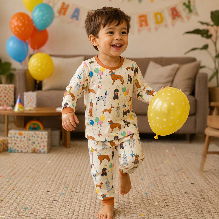 Birthday Puppy Party Bamboo Two Piece Long Sleeve Pajama Set